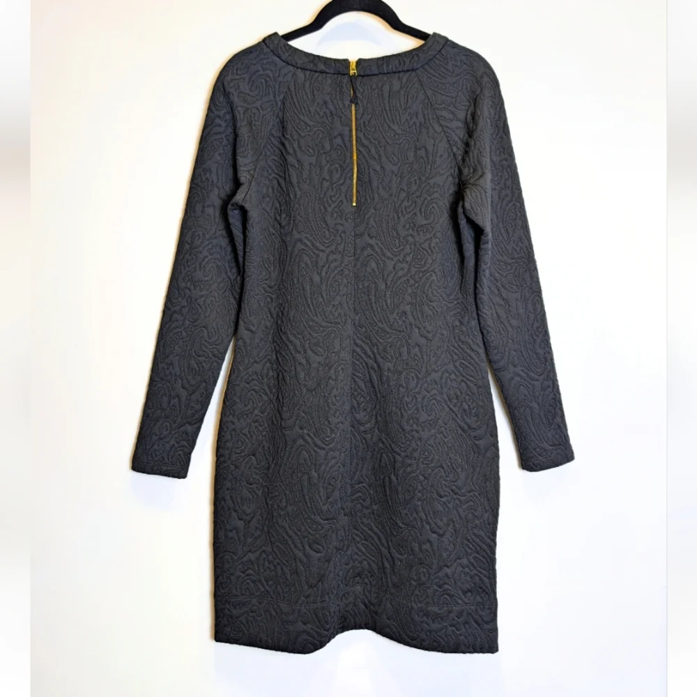 Banana Republic Black Jacquard Textured Long Sleeve Shift Dress Size 10 - Picture 2 of 5